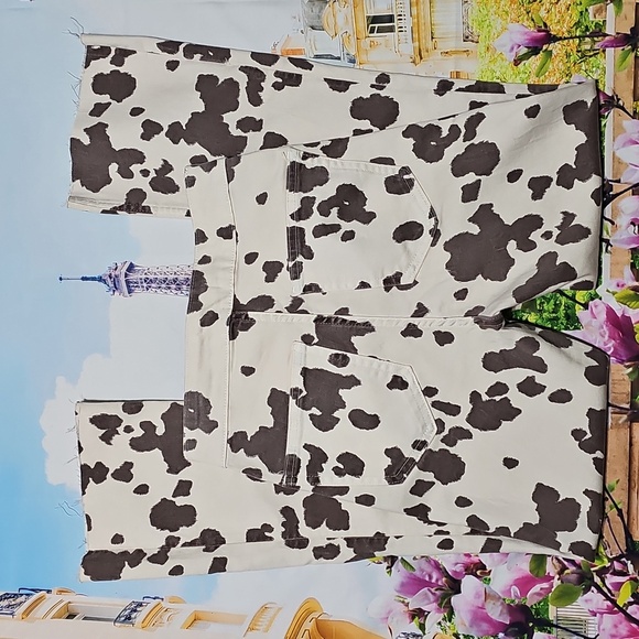 Zara Cow Print High-Waisted Raw Hem Jeans Size 2 New - Picture 5 of 5